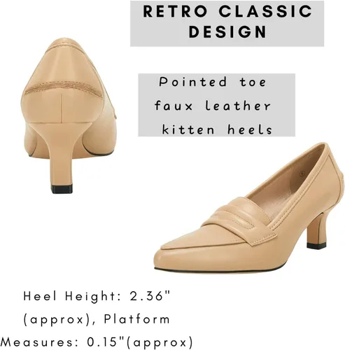 Vista 5 de Coutgo Zapatos de tacón bajo para mujer, tacón alto y puntiagudo, tacón alto de tacón alto, para oficina, boda, fiesta, zapatos tipo mocasín