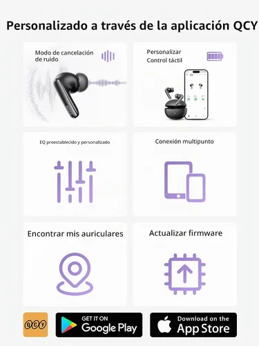 Vista 8 de QCY MeloBuds N70 Auriculares inalámbricos híbridos adaptativos con cancelación activa de ruido, Bluetooth 6.0 con 6 micrófonos para llamadas claras