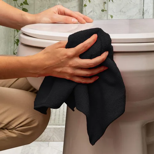 Vista 4 de Avalon Towels Paños de limpieza de microfibra (paquete de 48) – Tamaño 16 x 16 pulgadas, trapos de limpieza altamente absorbentes, sin pelusa Negro