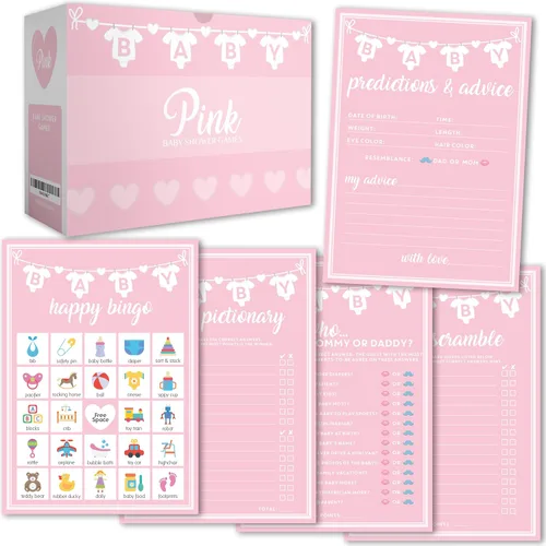 Vista 7 de Party Hearty Juegos de baby shower para niños, 250 tarjetas de actividades de 5 juegos azules, divertidos juegos de baby shower, ideas para baby