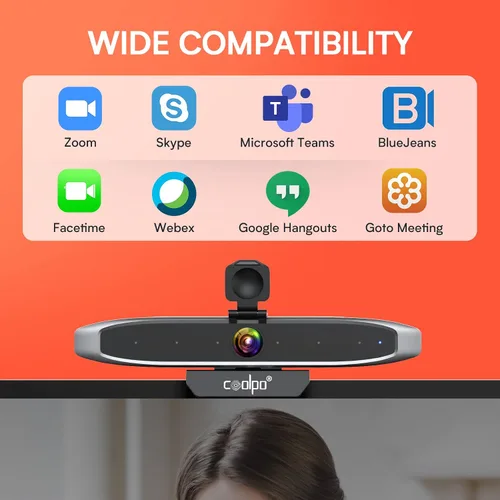 Vista 8 de COOLPO Cámara web 4K de videoconferencia, enfoque inteligente de control de gestos, encuadre automático AI con FoV de 110°, reducción de ruido