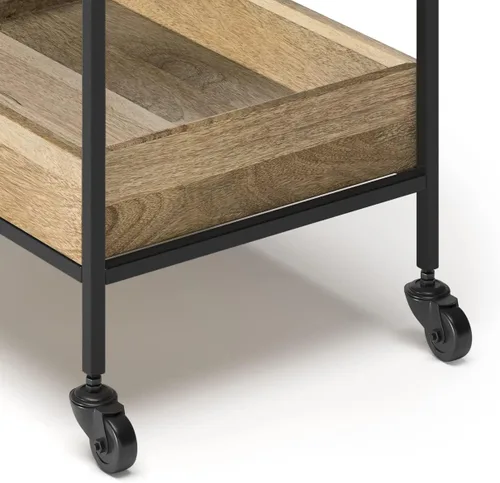 Vista 11 de SIMPLIHOME Simons - Carrito de barra de madera maciza de mango de 24 pulgadas de ancho, color natural, para sala de estar, comedor y cocina