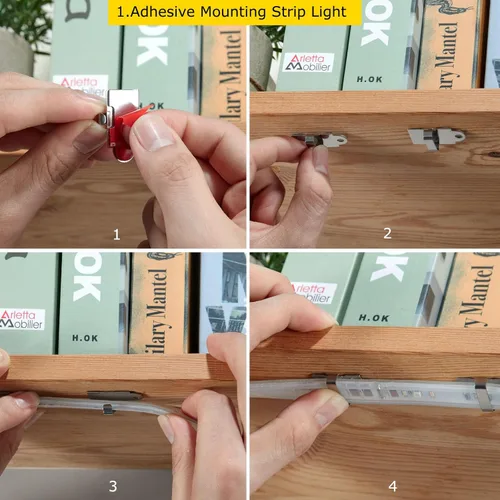 Vista 5 de Paquete de 100 clips de fijación para tira de luces LED de 0.394-0.669 in de ancho IP67/68 Clip de montaje de tira LED autoadhesiva clips