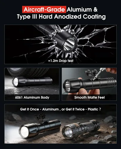 Vista 5 de EZshoot linterna táctica de 1800 lúmenes para rifle con interruptor de presión remoto compatible con M-Rail, linterna recargable impermeable IPX7