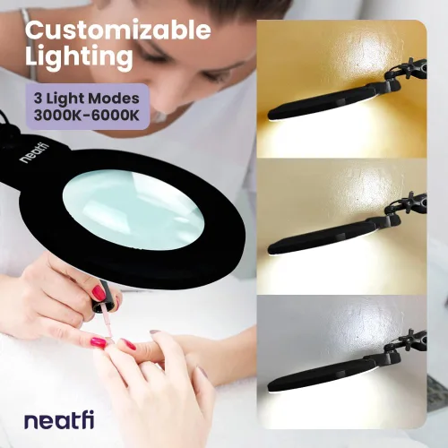 Vista 3 de Neatfi XL lupa LED bifocal, lente acrílica de 7 pulgadas, aumento 5D/20D, manos libres, luz regulable, 168 LEDs SMD, brazo ajustable