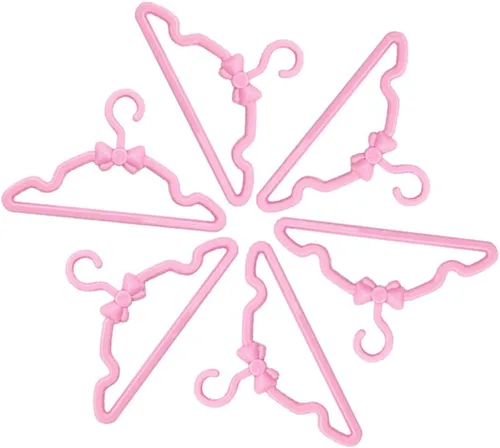 Vista 4 de E-TING 60 piezas de mini perchas de ropa para muñecas de 11.5 pulgadas Perchas pequeñas de plástico mezcladas para muñeca, ropa de armario