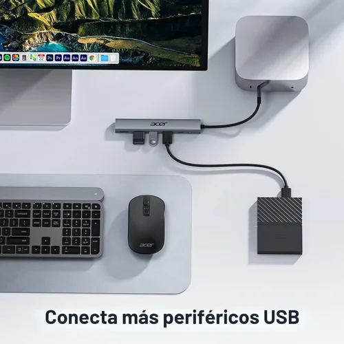 Vista 3 de Acer Hub USB C 5 en 1 con HDMI 4K, entrega de energía de 100 W