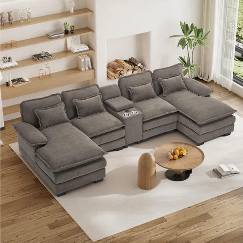 Vista 13 de Sofá Seccional Sofá Nube en Forma de U de 124" Sofás Modulares Esponjosos Sofá Nube para Sala de Estar de Gran Tamaño Moderno Conjunto de Sofá