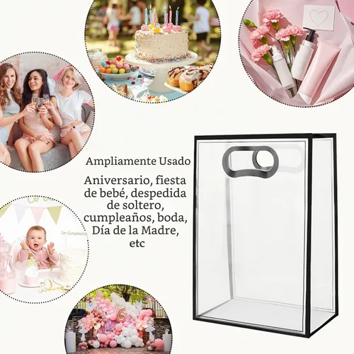 Vista 5 de LNAUJS Paquete de 8 bolsas de regalo de plástico transparente con asas, bolsas de regalo transparentes reutilizables para cumpleaños, bodas, regalos