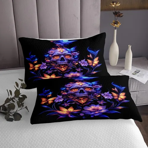Vista 4 de Erosebridal Gothic Skull Coverlet Set, Mandala Flowers Hippie Butterfly Bedspread Sets for Girls Boys Kids Trippy Skull Death Skeleton Quilt Set