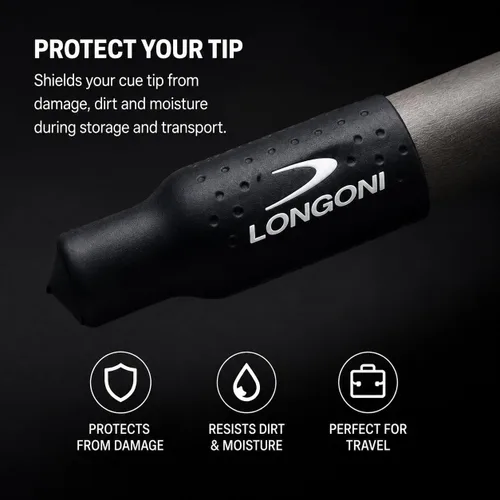 Vista 3 de Longoni Funda protectora de goma para taco de billar, color negro, paquete de 2 para puntas de 0.492-0.512 in