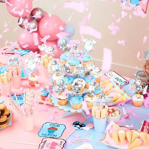 Vista 5 de 40 PIEZAS Oh Baby Cupcake Toppers Cisne Chupete Mameluco Carrito de Bebé Oso Niña Cupcake Picks Es un Niño Decoraciones de Baby Shower para Niños