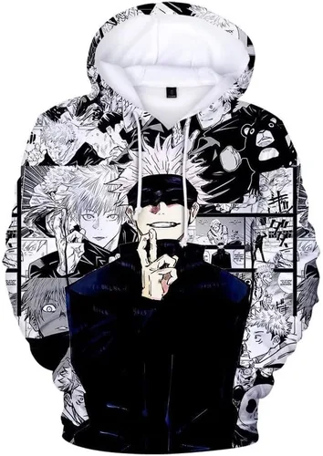 Vista 4 de Gojo Satoru - Sudadera con capucha para disfraz de cosplay, suéter 3D novedoso con capucha para hombres y mujeres