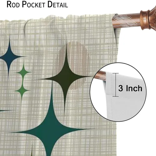 Vista 7 de Cortina de Ventana de Mediados de Siglo con Explosiones de Estrellas, Cortinas con Estampado de Inspiración Atómica para Sala de Estar Dormitorio
