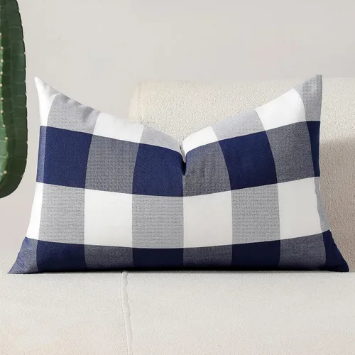 Vista 10 de vctops Fundas de almohada decorativas a cuadros azules de 12 x 20 pulgadas, funda de cojín lumbar de guingán para sofá, dormitorio