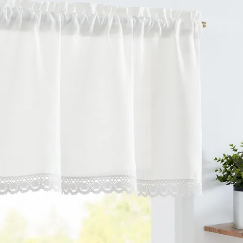 Vista 20 de jinchan - Cenefa de lino con borde de encaje, cenefa rústica de estilo granja para ventana de 16 pulgadas, tratamiento para ventana pequeña