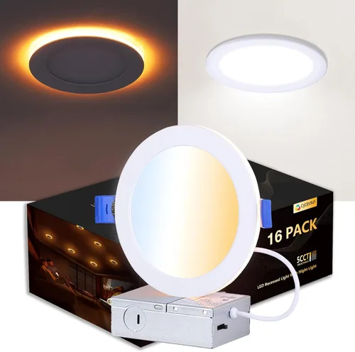 Vista 17 de CycevSun Luces LED Empotradas de 4 Pulgadas con Luz Nocturna - Downlight Wafer Ultrafino Sin Lata para Exteriores, Iluminación de Sofito, Regulable