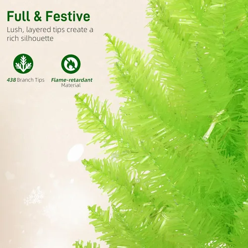 Vista 6 de HOMCOM Árbol de Navidad caprichoso de 5 pies con bola roja preiluminada Verde