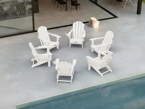 Vista 33 de Ciokea Silla Adirondack plegable con textura de madera, silla Adirondack para patio, resistente a la intemperie, silla de plástico para hoguera