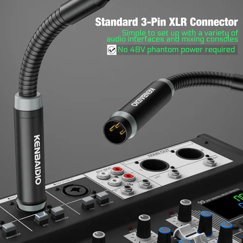 Vista 6 de Micrófono DJ de 17 pulgadas flexible de cuello de cisne, micrófono profesional XLR con cable dinámico Bob Barker para videoconferencia, podio