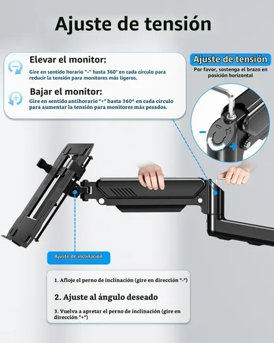 Vista 9 de MOUNTUP Soporte de pared para laptop, soporte ajustable para laptop de máximo 17" notebook o monitor máximo de 32", soporte de pared para laptop
