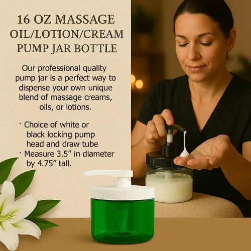 Vista 5 de Royal Massage Tarro de bomba de aceite de masaje/loción/crema vacío transparente de 16 oz con tapa de giro de bloqueo - azul