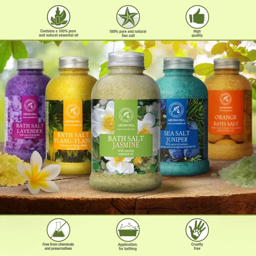 Vista 4 de Sal marina de baño jazmín de 21.16 onzas – Sales de baño con aceite esencial de jazmín para baño – baño relajante – Cuidado corporal – Relajación