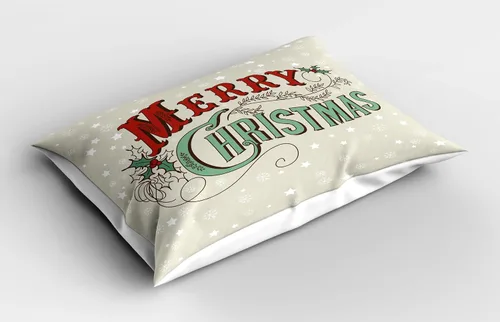 Vista 2 de Ambesonne Juego de 2 fundas de almohada navideñas, diseño de estrellas de Navidad y copos de nieve, letras retro, ropa de cama de microfibra