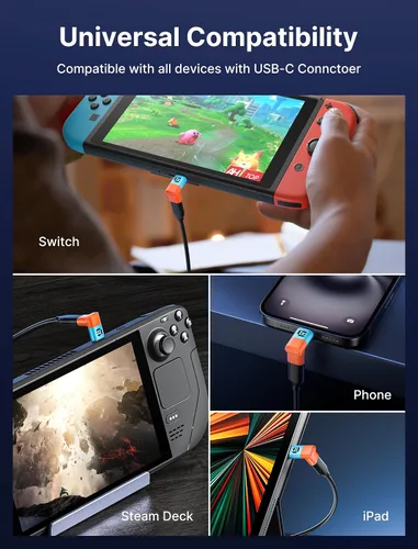 Vista 8 de JSAUX Paquete de 2 adaptadores USB C a USB C de 90 grados, adaptador tipo C de ángulo recto de 100W y 40Gbps para transferencia de datos para Steam