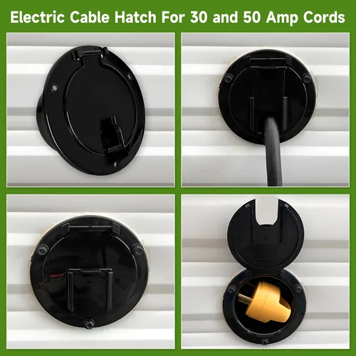 Vista 8 de Escotilla de cable eléctrico redonda de 5 pulgadas para cables de 30 y 50 amperios, cubierta de escotilla de cable de alimentación de RV compatible