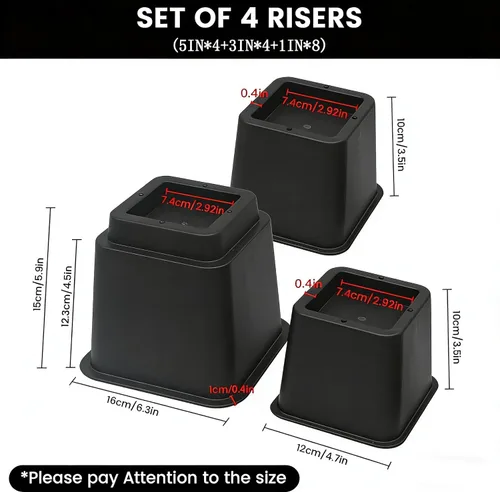 Vista 2 de MYMULIKE Elevadores de cama resistentes, elevadores de muebles ajustables de 12 pulgadas, elevación en alturas de 3,4,5,6,7,8,9,10,11,12 pulgadas