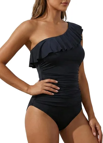 Vista 4 de Hilor - Trajes de baño de una pieza para mujer, con control de abdomen, diseño asimétrico de un hombro