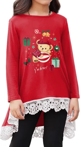 Vista 10 de Arshiner - Blusa tipo túnica para niñas, casual, básica, suelta, suave, con movimiento, de manga larga, camiseta tipo playera Negro (C Black)