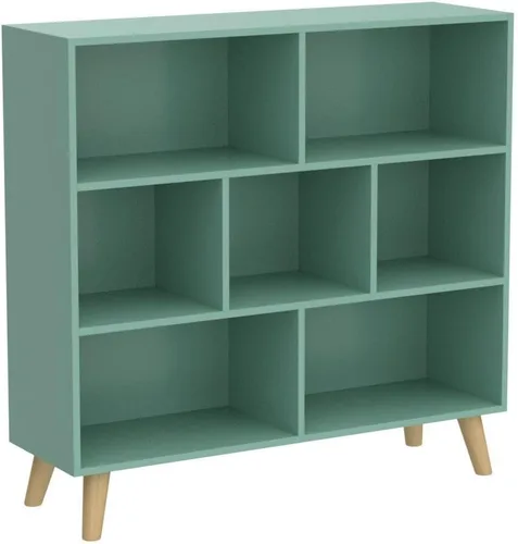 Vista 14 de IOTXY - Estantería de madera con espacios abiertos, 3 niveles, con patas, 5 cubos, color azul brillante Nordic Minimalist Style, MDF
