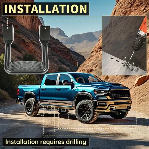 Vista 8 de KUAFU Escalón lateral compatible con Chevrolet Toyota Ford Dodge Jeep GMC Nissan Mazda 1967-2020 aluminio 2 piezas de escalón lateral para Negro