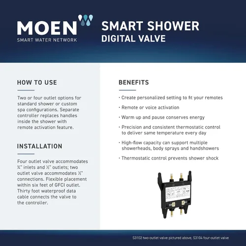 Vista 9 de Moen TS3302BL - Controlador de sistema de agua digital inteligente de 2 salidas para válvula de ducha termostática, en color negro mate