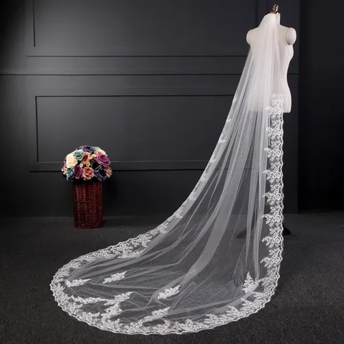 Vista 4 de LIANSHI Single layer Wedding bridal Veil Lace Appliques With Comb 3M