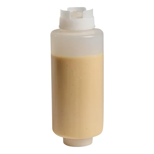 Vista 14 de Restaurantware Botella de presión invertida de plástico de 16oz. FIFO con tapas de recarga y dispensación - Primero en entrar, primero en salir