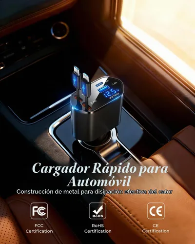 Vista 2 de BERTHALESS Cargador de coche retráctil para papá, carga rápida 4 en 1 con USB-C y USB-A, compatible con iPhone 17/16/15/14/13/12/11, Galaxy, Pixel