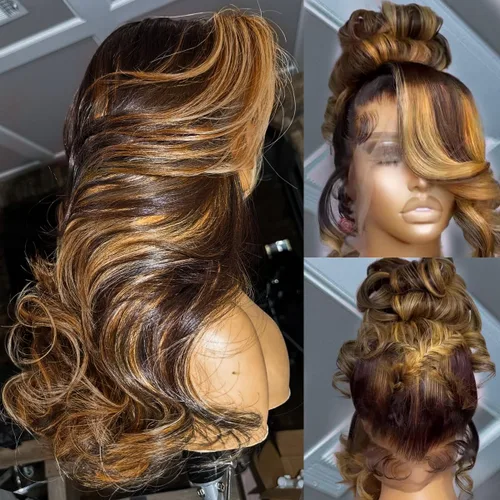 Vista 15 de Higlight - Pelucas de cabello humano con encaje frontal de color degradado, peluca de encaje frontal con abuelitos, peluca de cabello humano