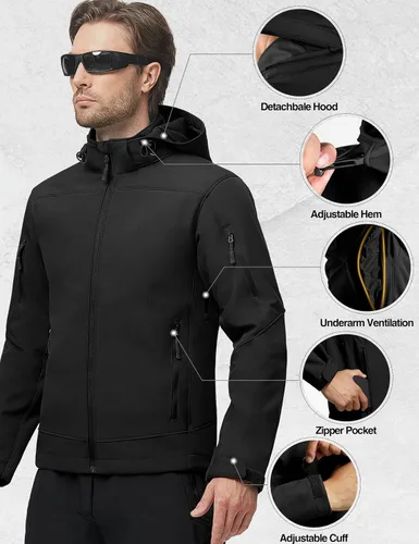 Vista 3 de FREE SOLDIER Men's Softshell Hiking Jacket Waterproof Hooded Tactical Hunting Jacket