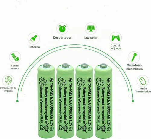 Vista 5 de AAA 600mAh 1.2V NiMH Baterías solares recargables para luz solar, lámpara solar, luces de jardín verdes (8 piezas)