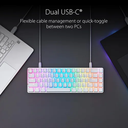 Vista 6 de ASUS ROG Falchion Ace - Teclado mecánico compacto para juegos 65% RGB, interruptores ROG NX marrones y estabilizadores de interruptor, espuma