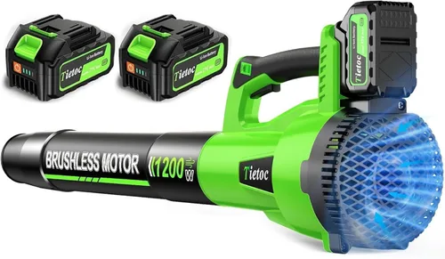 Vista 13 de Tietoc Soplador de hojas inalámbrico, soplador de hojas eléctrico sin escobillas de 1200 W con 2 baterías de 5.0 Ah, potentes sopladores de hojas