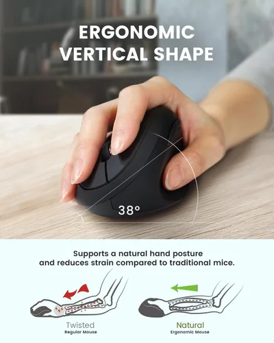 Vista 2 de Perixx PERIMICE-719RX - Ratón ergonómico recargable inalámbrico de 2.4 G, función de carga dual con cable e inalámbrica, cargador inalámbrico