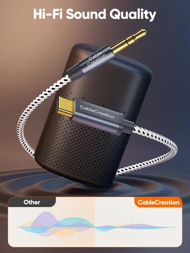 Vista 5 de CableCreation Cable USB C a conector auxiliar de audio de 0.138 in (4 pies), cable estéreo de auriculares tipo C a 0.138 in compatible con iPhone 16