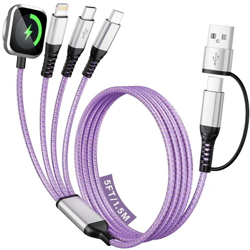 Vista 10 de Cruise Travel Essentials 2026, cable USB A/C 3 en 2 para iPhone 17, cargador iWatch, cable de carga múltiple trenzado, cable de carga múltiple