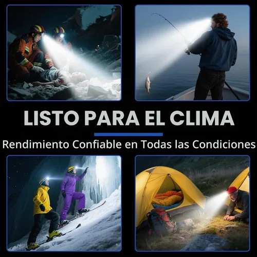 Vista 6 de Linterna frontal recargable para casco duro, linterna LED de frente de 1000 lúmenes, ligera, resistente, IPX4 impermeable para camping, correr