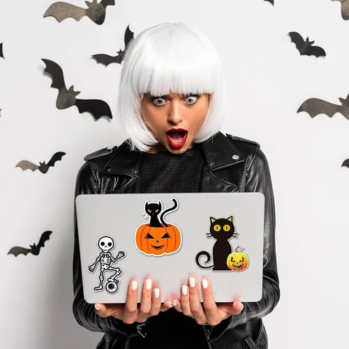 Vista 5 de QODOLSI 12 calcomanías para el cuerpo de Halloween para automóvil, adsorción, calabaza, fantasma, mago, personalidad, impresión clara, adornos