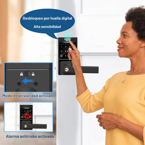 Vista 4 de Cerradura de puerta automática de entrada sin llave, cerradura inteligente con perilla de puerta, huella digital biométrica, código de acceso